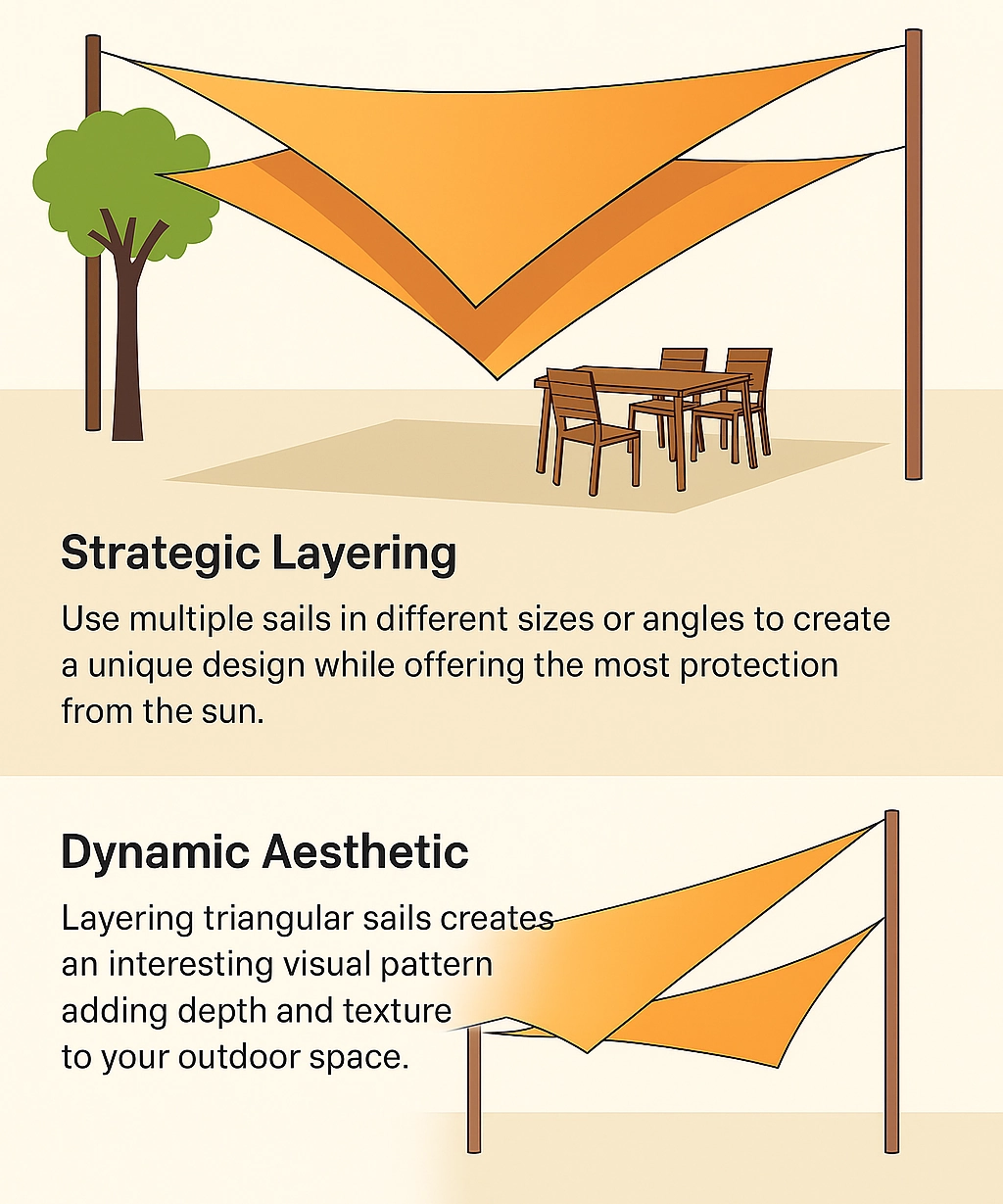 Maximizing Coverage Layering Multiple Triangular Shade Sails