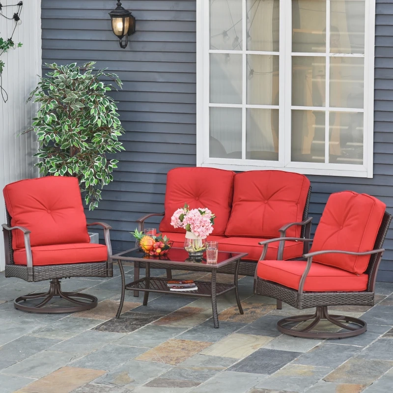 Outsunny 4-Piece Seat Cushion Set,RED