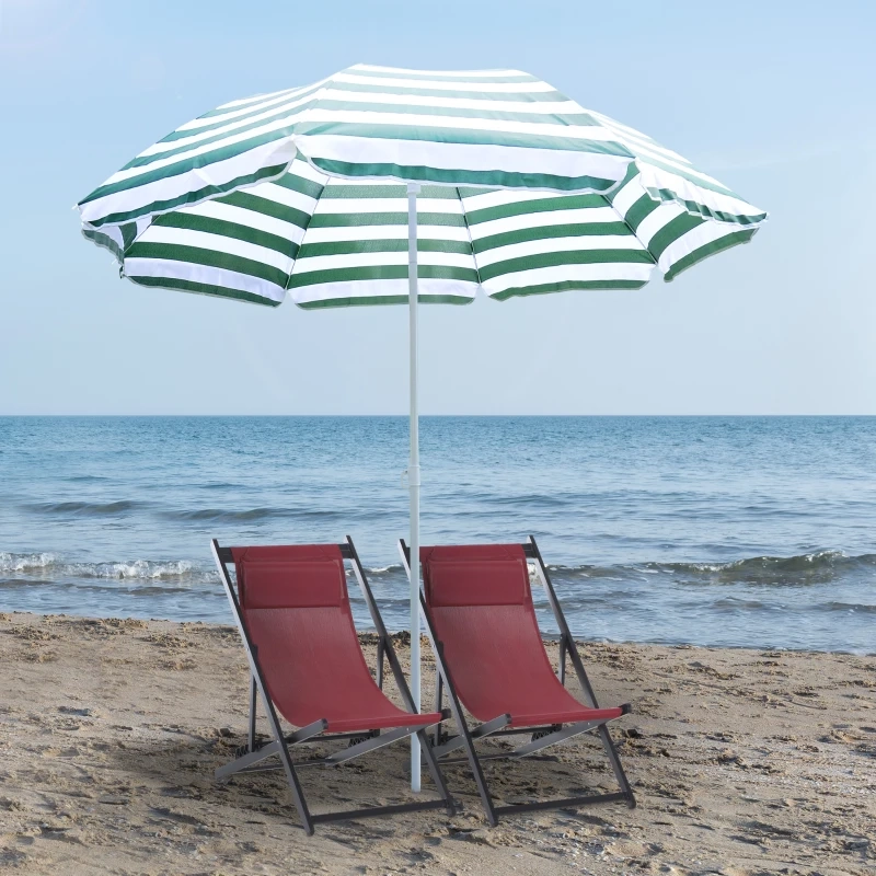 Outsunny 6FT Round Beach Tilt & Ruffled Beach Umbrella