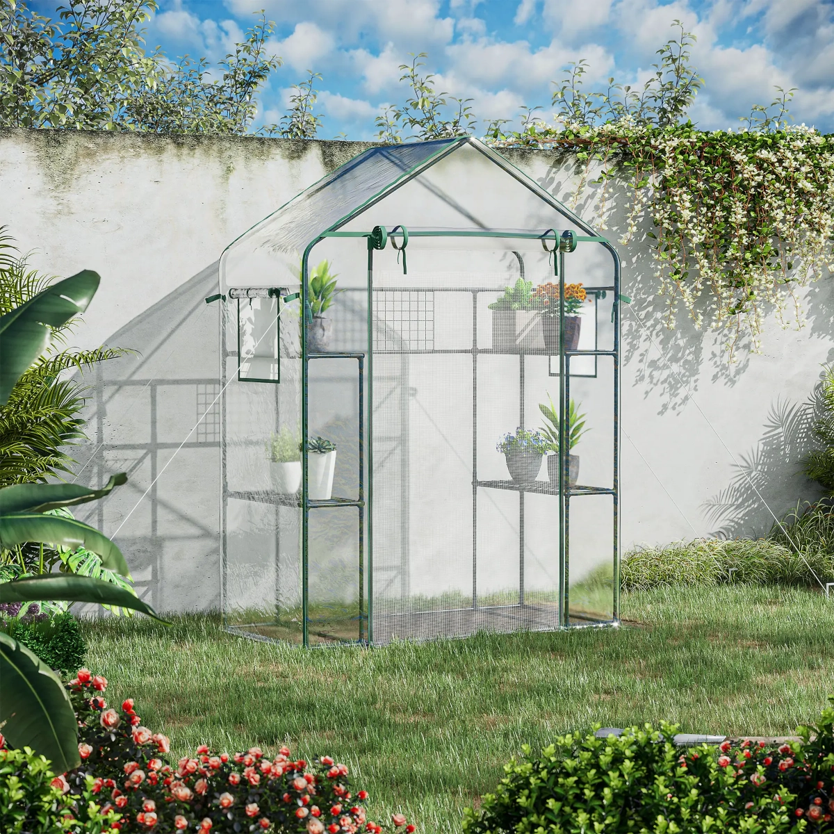 Outsunny Portable Mini Greenhouse with Mesh Window