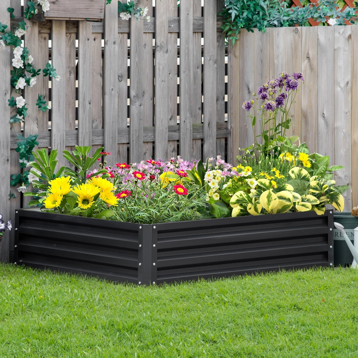 Outsunny 4_ x 4_ x 1_ Raised Garden Bed Galvanized Steel Planter Box.