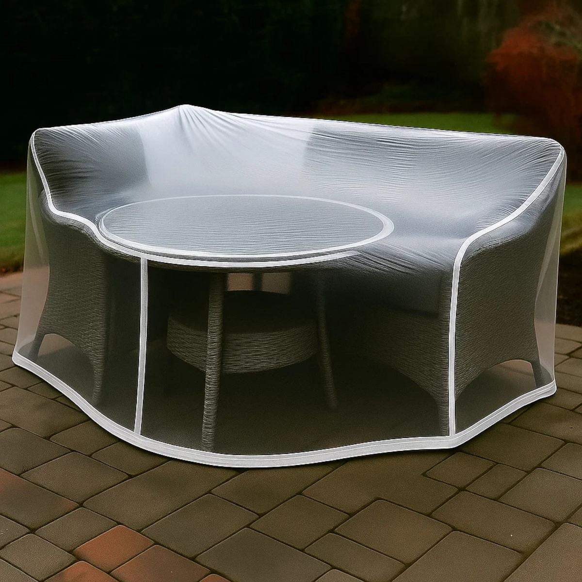 Heat gun used to shrink wrap around patio furniture for a tight, weatherproof seal.