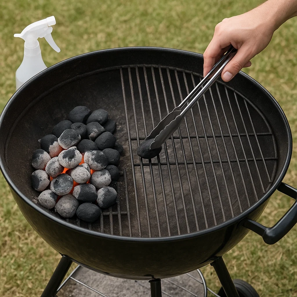 Evenly spread charcoal to create multiple heat zones for controlled grilling and cooking.