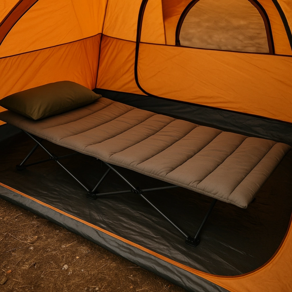 Elevated camping cots for a restful night’s sleep above the ground while outdoors.
