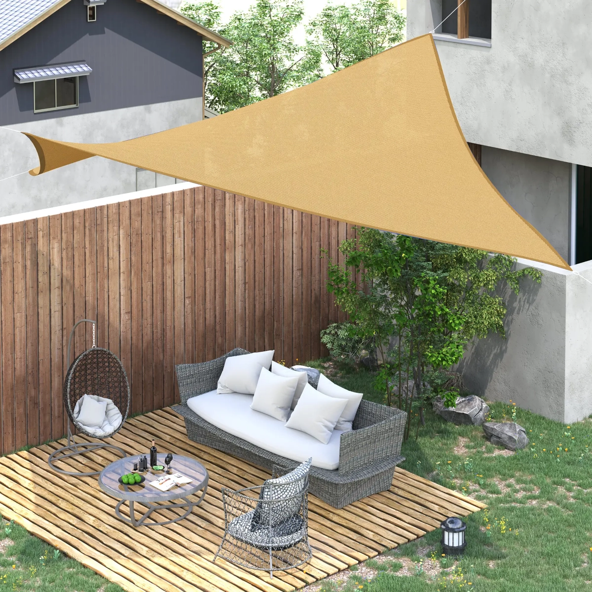 Complete illustrated guide showing each step of shade sail installation for outdoor spaces.