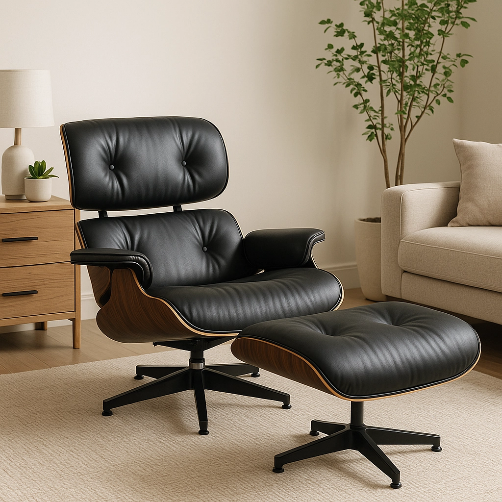 Modern lounge chair with ergonomic design placed in a bright, cozy room.
