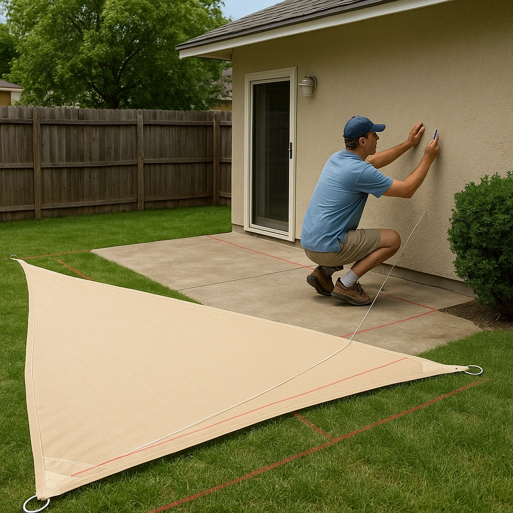 Marking anchor locations accurately to ensure a secure and balanced shade sail fit.
