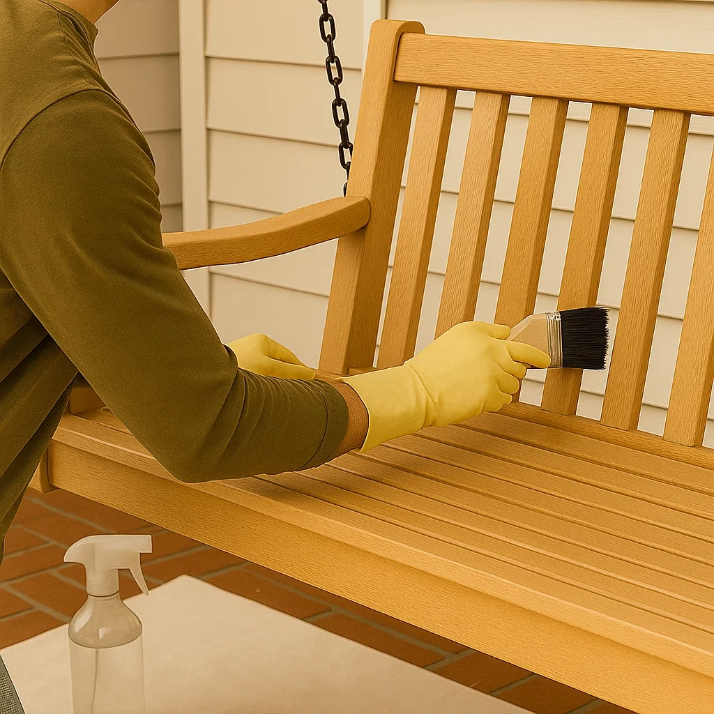 Use a roller or brush to efficiently paint the broad, flat areas of your porch swing.