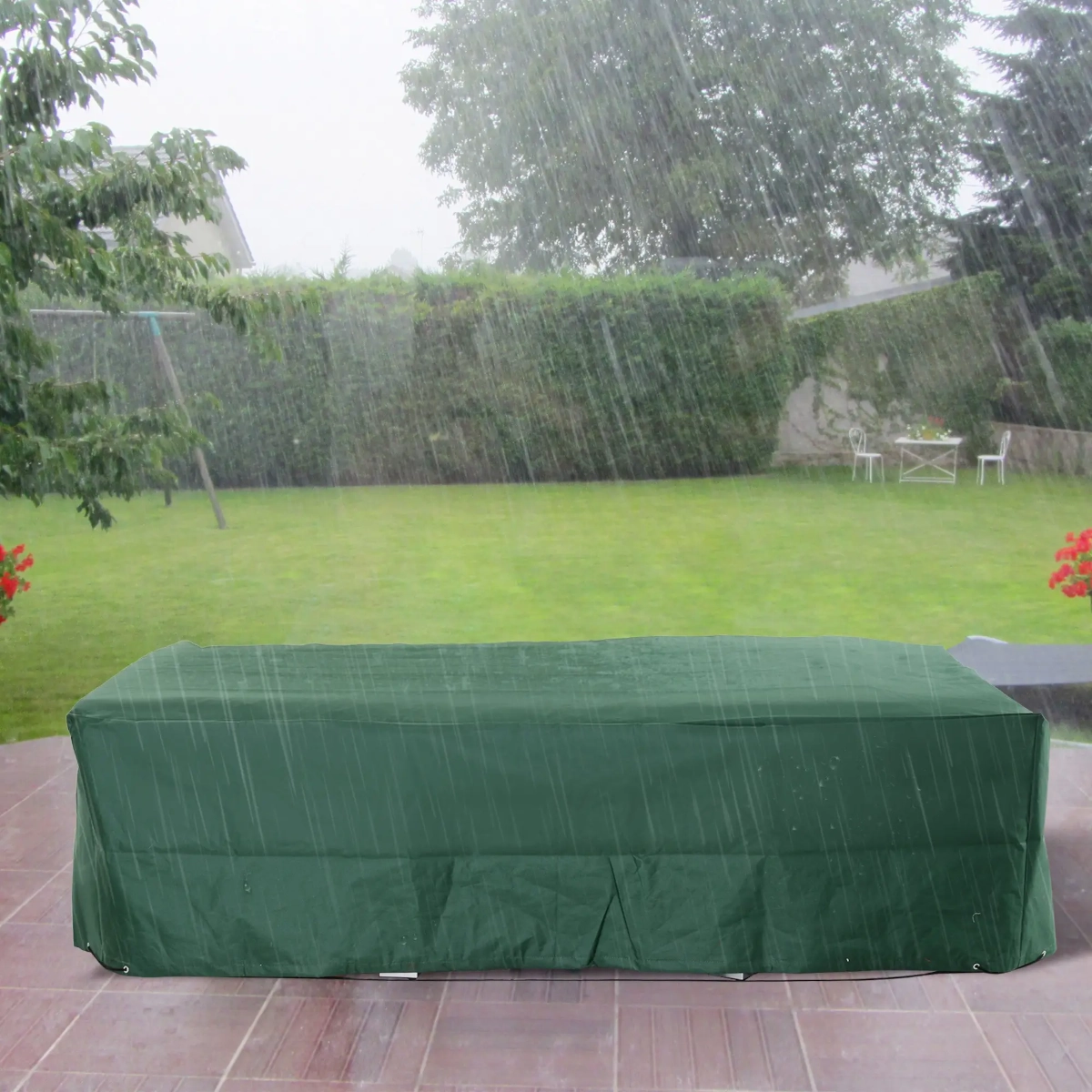 Weatherproof protective covers shielding patio furniture from cats and outdoor damage