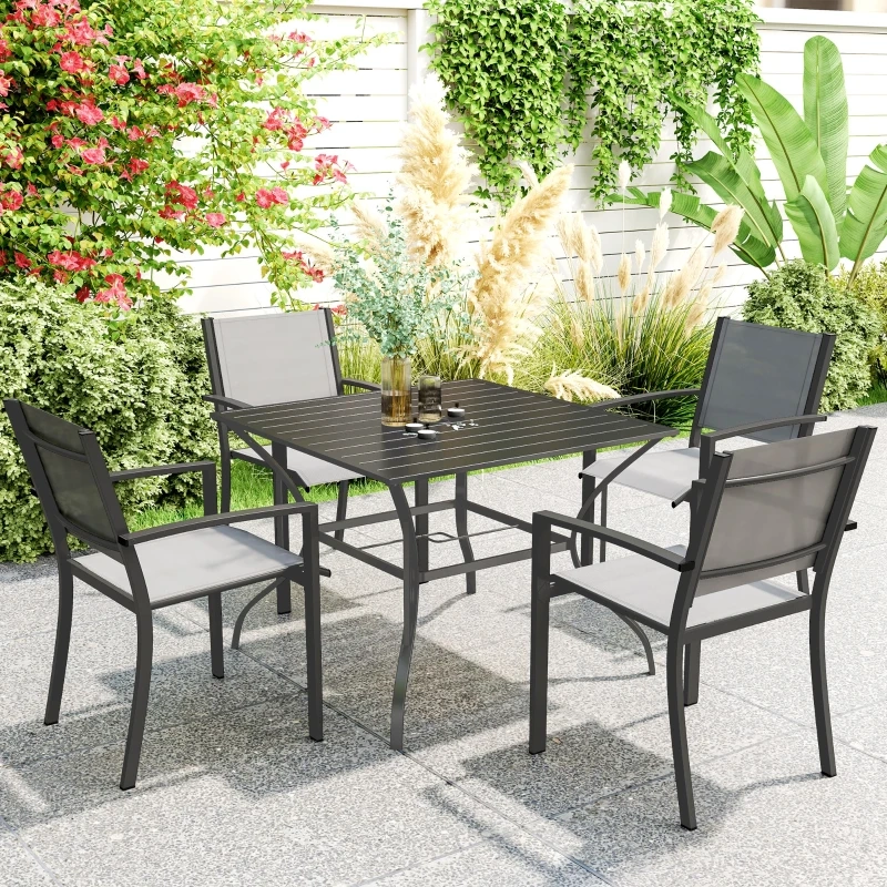 Balanced furniture layout for square patios ideal for socializing and relaxing outdoors.