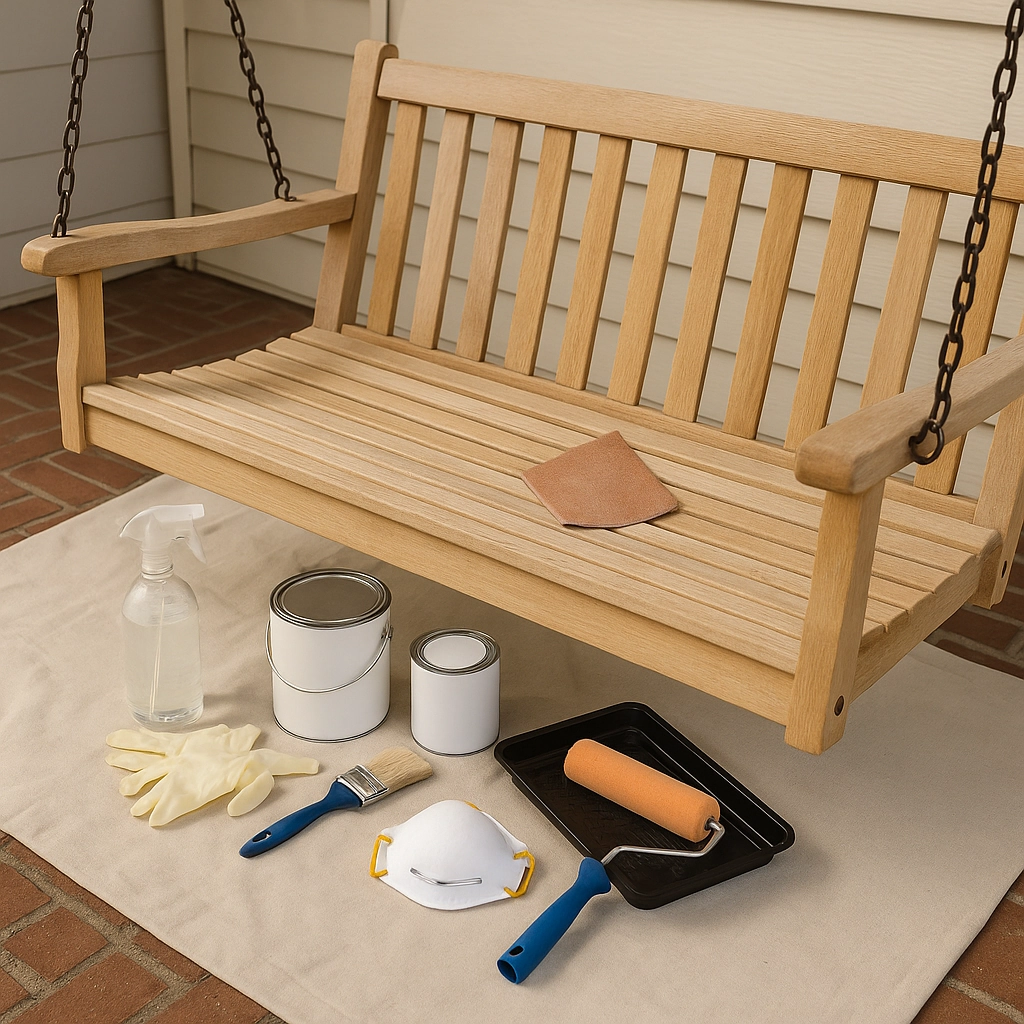 Step-by-step process to paint a wooden porch swing with a smooth, professional finish.