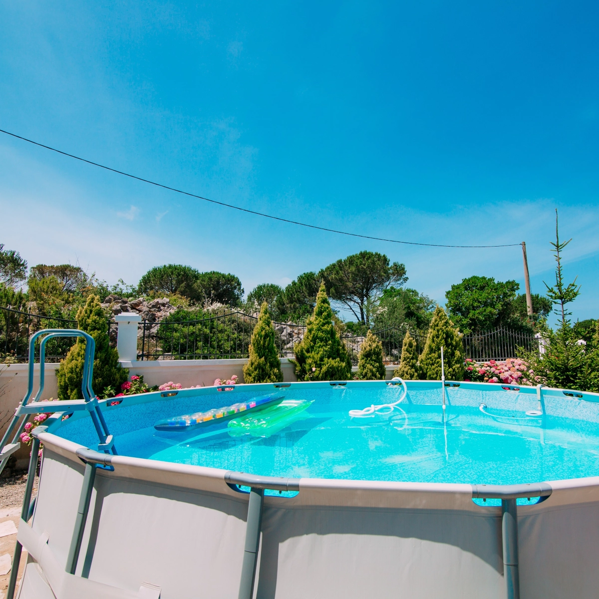 Various above-ground pool styles displayed for backyard comparison and selection options.