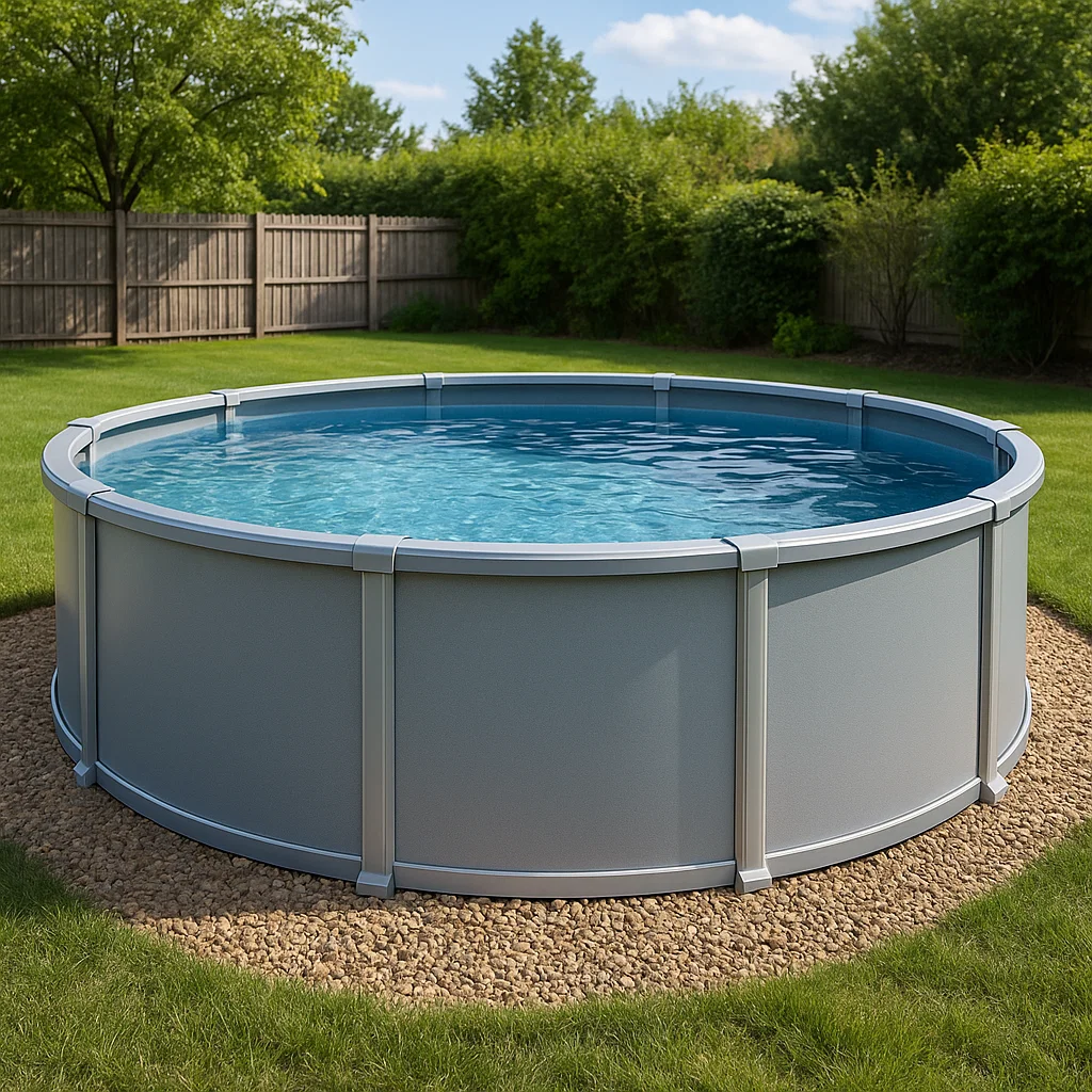 Durable aluminum frame pool designed for long-term outdoor use and corrosion resistance.