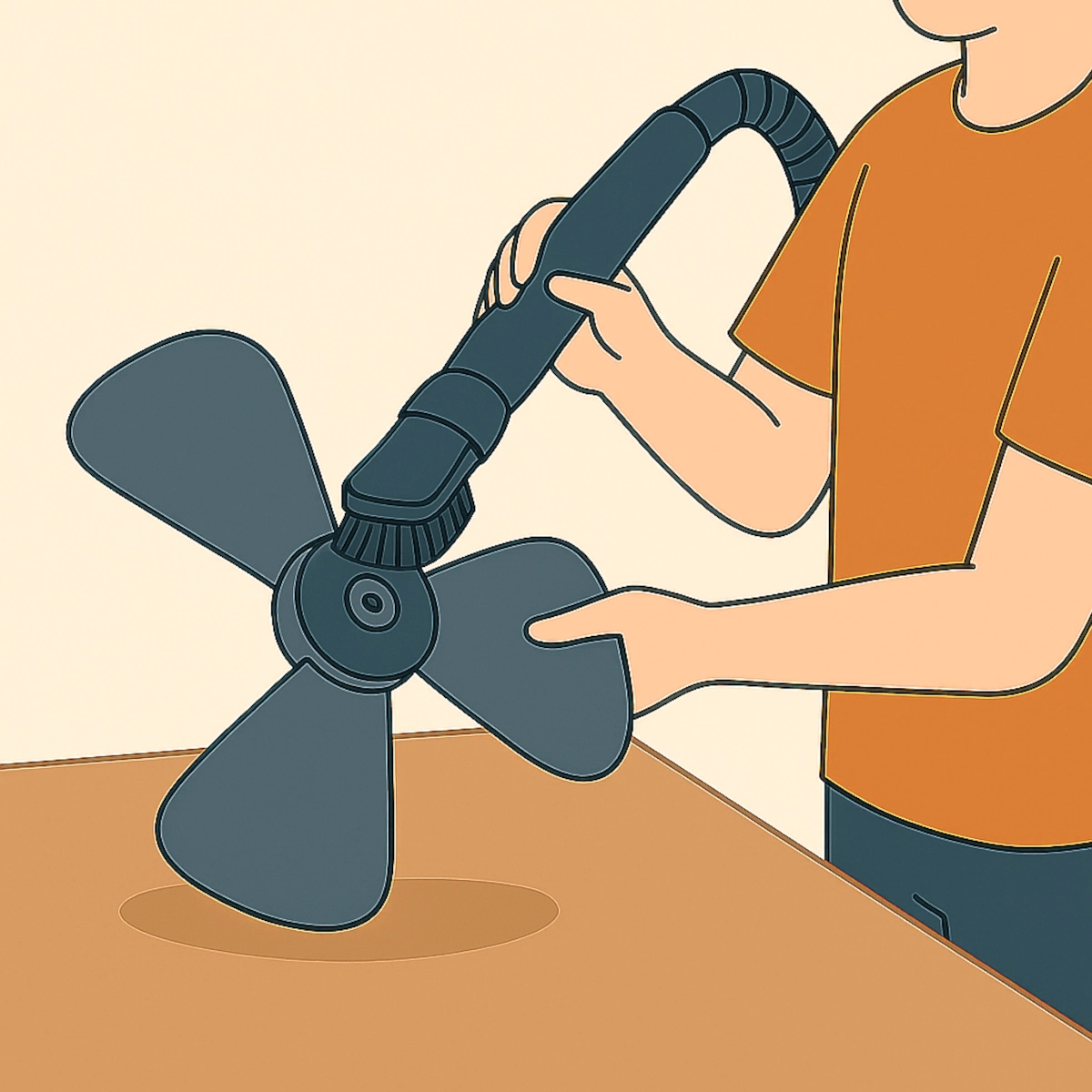 Vacuuming dust from fan blades using brush attachment