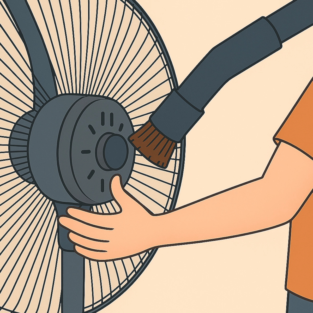 Cleaning fan motor vents with vacuum brush nozzle