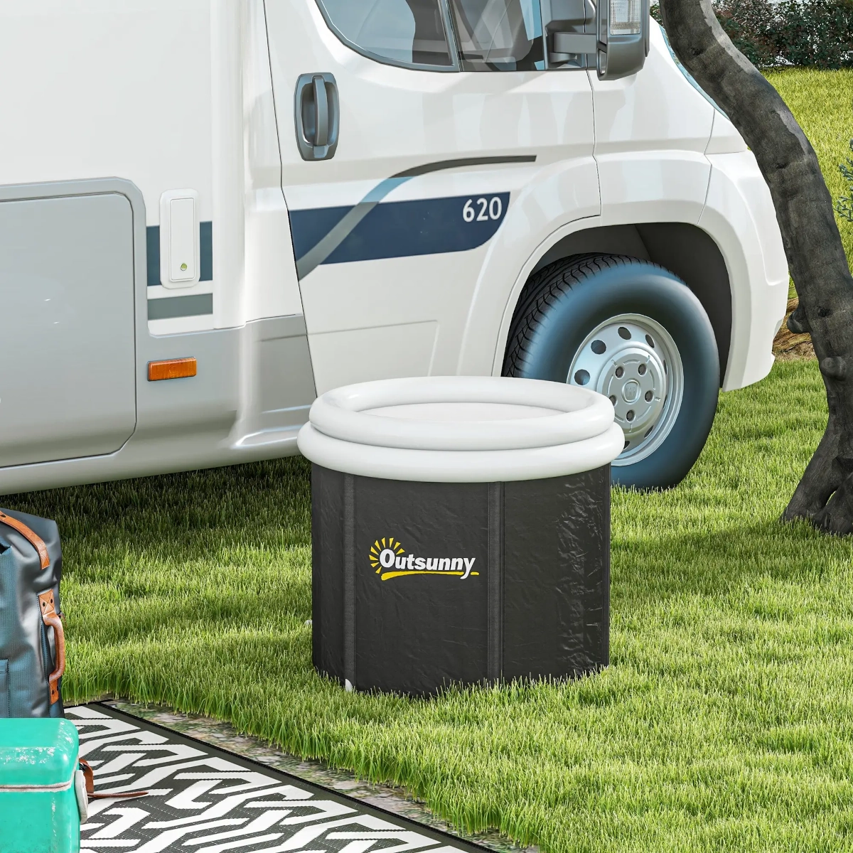 User following proper steps to safely begin a cold plunge therapy session.