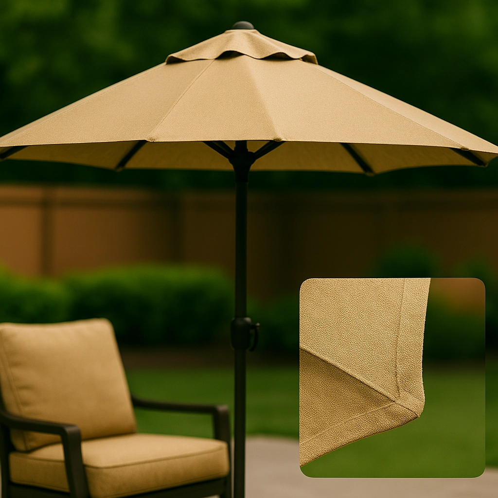 Olefin fabric sample rolls in natural tones ideal for outdoor use and water resistance.