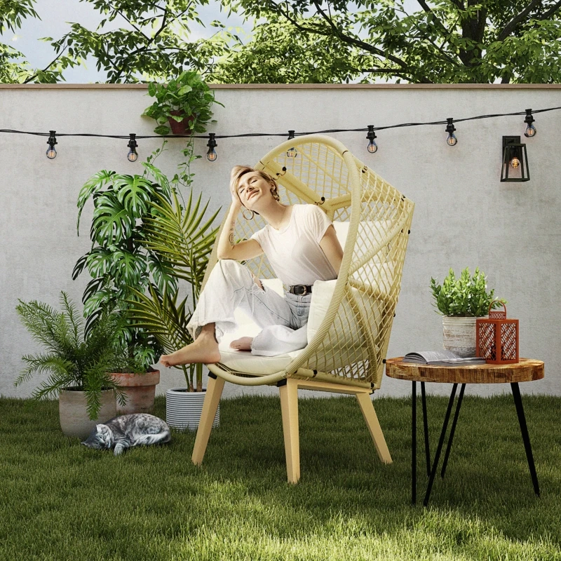 Durable PE rattan egg chair with weather-resistant frame for stylish outdoor seating comfort.