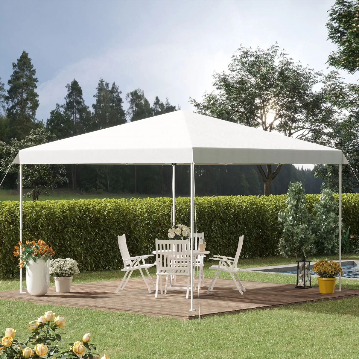 Pop-up gazebo with a foldable frame, perfect for outdoor events or temporary shade.