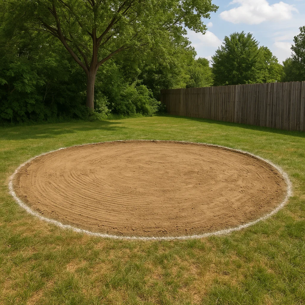 Backyard ground being cleared and leveled for above ground pool installation.