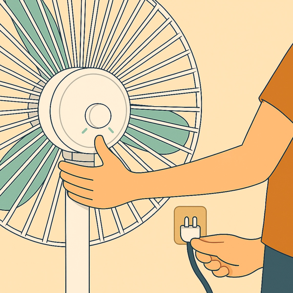 Unplugging fan from wall socket before cleaning