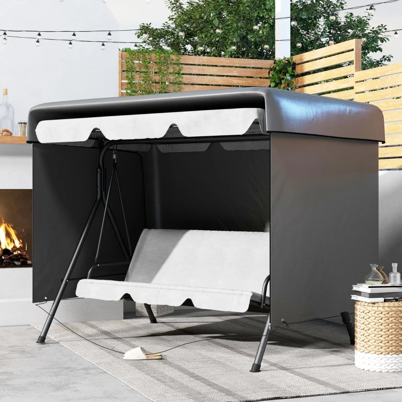 Dark grey cover over outdoor swing bench canopy