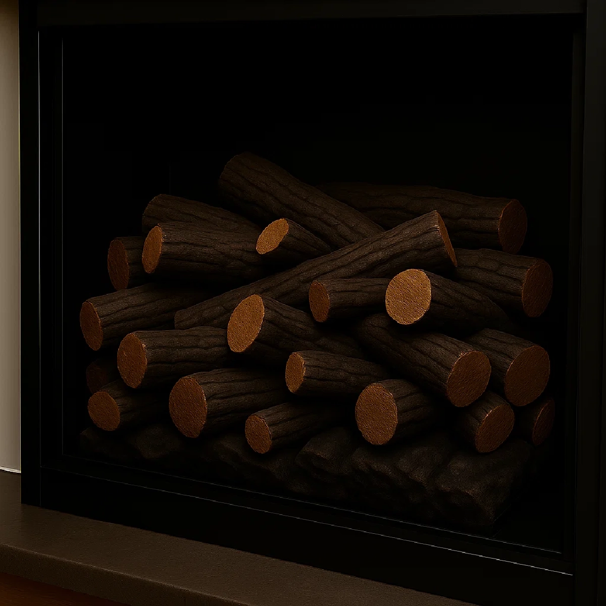 Medium-sized logs added to electric fireplace for added volume and structure.