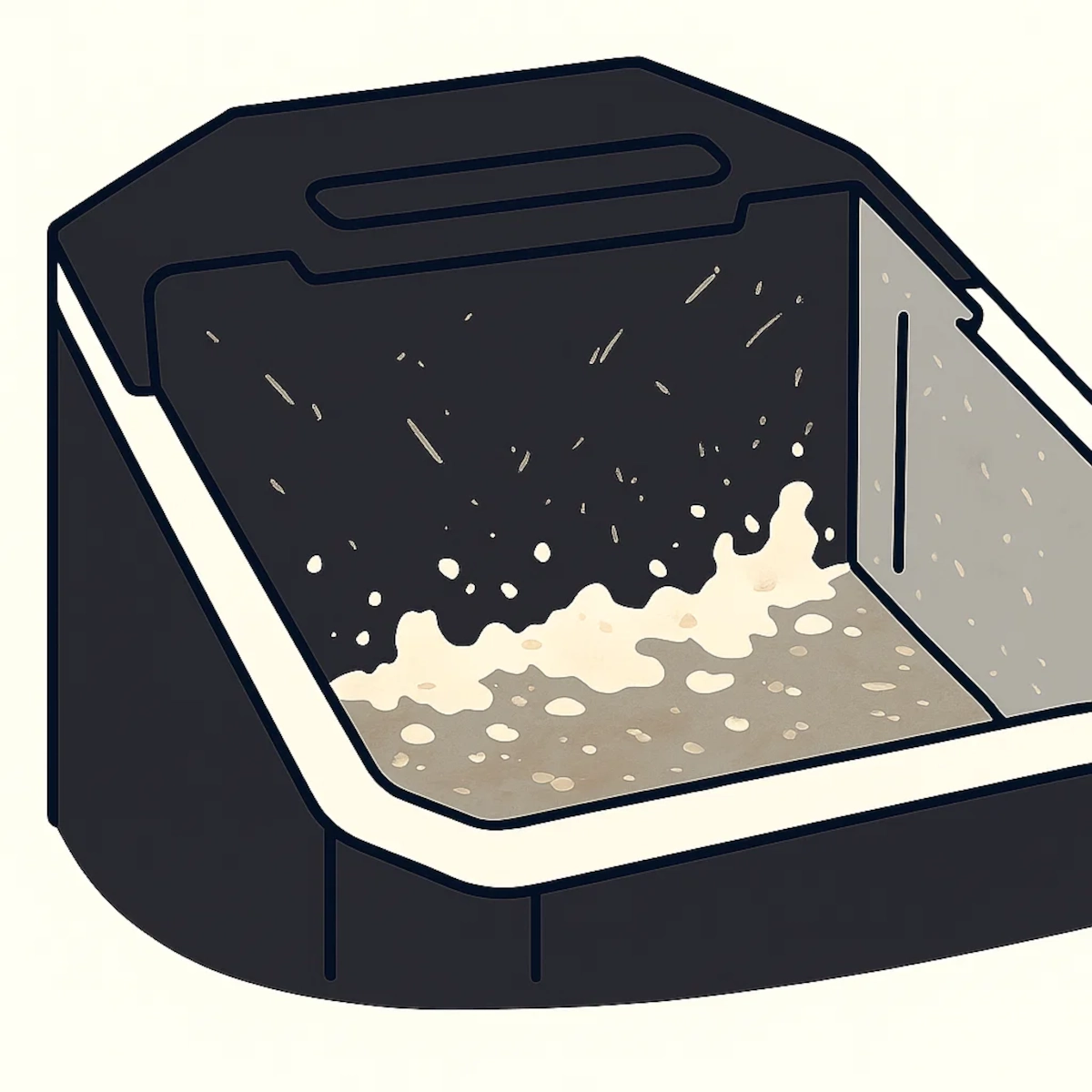 Interior of a portable ice maker with foamy descaling solution during deep cleaning.