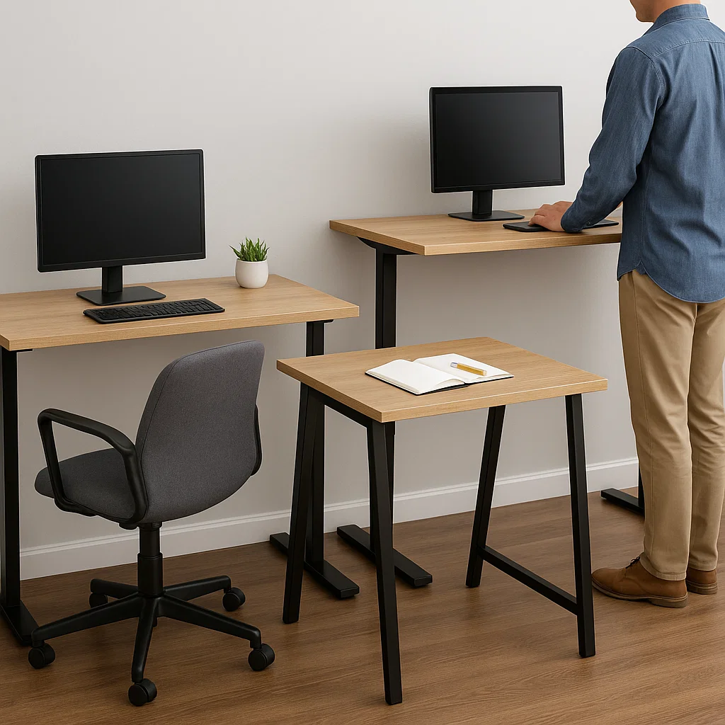 Adjustable wooden desks for sitting and standing workspace