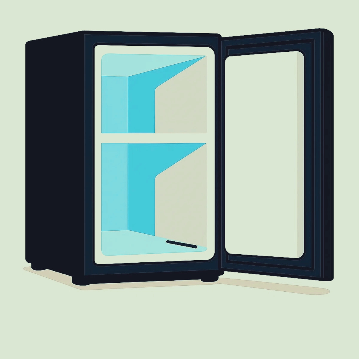 Hand wiping inside of mini fridge with yellow cloth