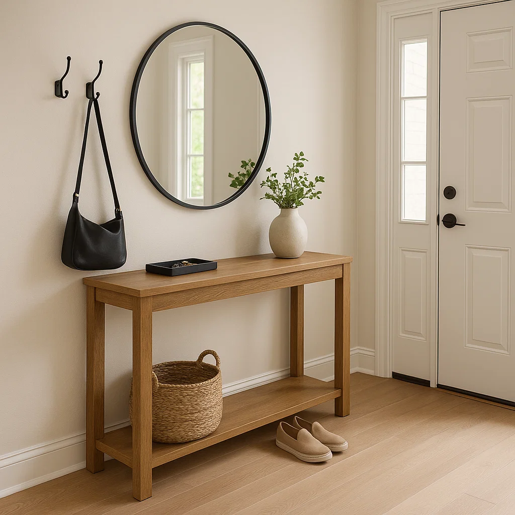 Entryway with a sleek console table creating an organized and welcoming space