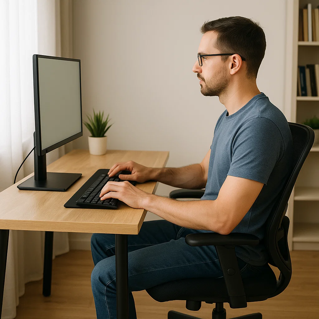 Man sitting at desk with proper ergonomic posture