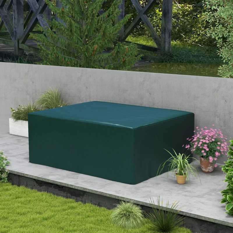 Dark teal cover fully enclosing patio ottoman