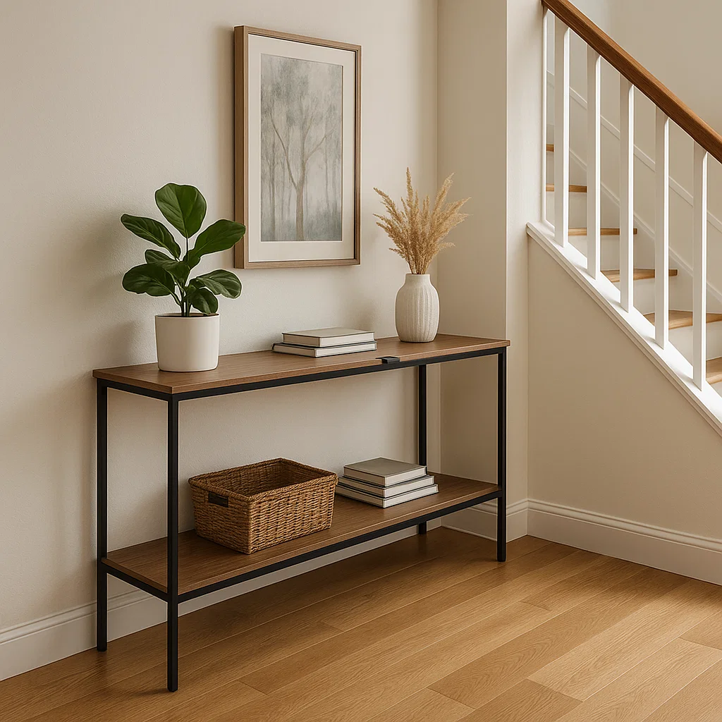 Hallway featuring a console table to utilize narrow spaces effectively for storage and decor