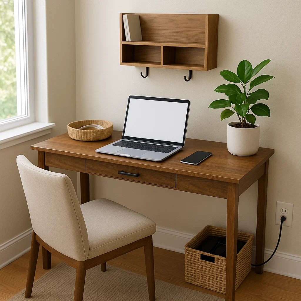 Home office setup with a functional console table providing a flexible workspace