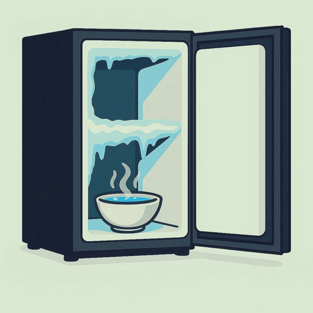 Bowl of steaming water placed inside icy freezer