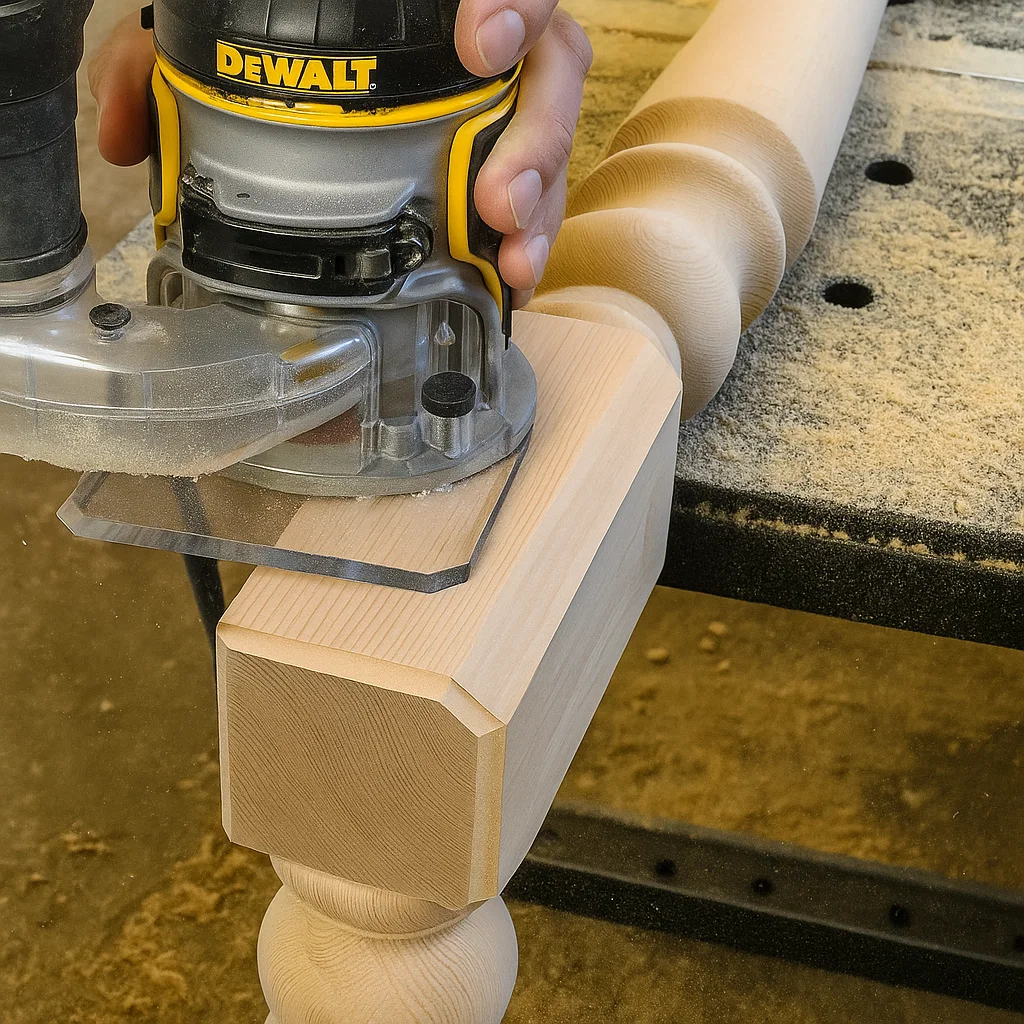 Stair newel post trimmed and shaped for console table leg.